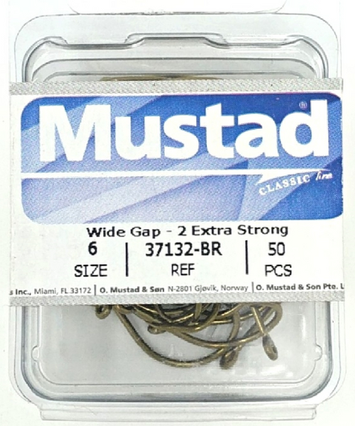 Mustad 37132-BR-6-50, Wide Gap - 2 Extra Strong Hook (50-Pack
