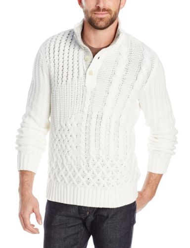Calvin Klein Men's Cotton Acrylic Chunky Cable Knit Sweater, Snow White, Large