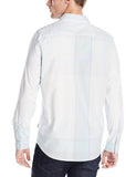 Calvin Klein Men's Long Sleeve Woven Shirt, White with Blue Stripes, Large