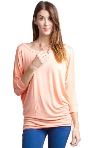 Dolman Ladies 3/4 Sleeve Rayon Spandex Jersey Basic Yoga Knit Compy Top