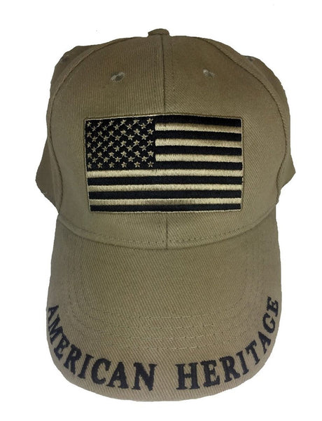 AMERICAN FLAG AMERICAN HERITAGE Direct Embroidered Hat - Tan/Black - Veteran ...