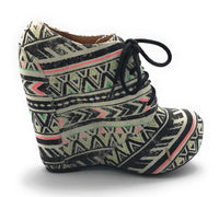 Shi by Journeys Womens Canvas Lace Up Wedge Ankle Bootie Black Multicolor 5.5 M