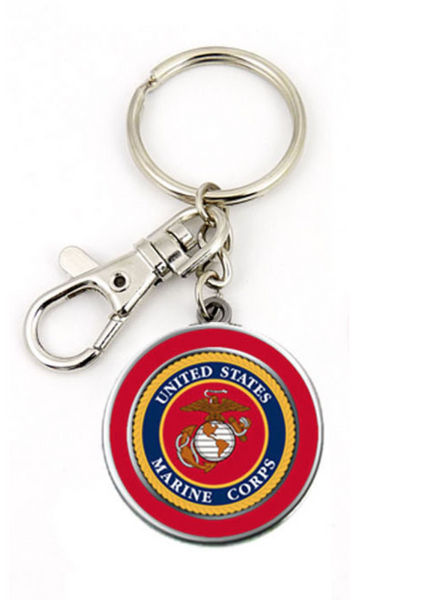 U.S. Marine Corps USMC Round Circle Lobster Clasp Claw Keychain 1.25"