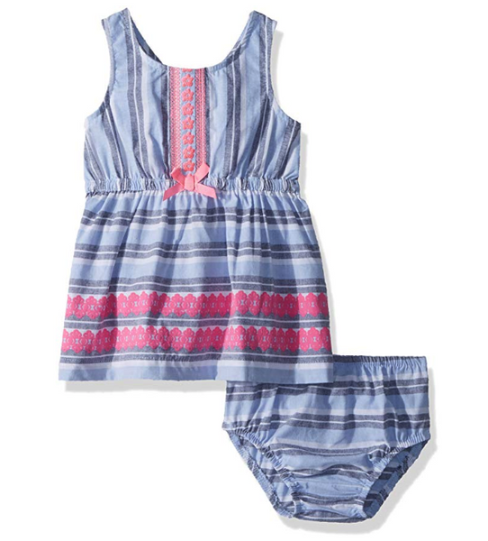 Limited Too Baby Girls Casual Dress Fashion Striped Cross Back Chambray Blue12M