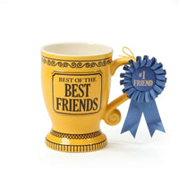 Our Name is Mud “Best of the Best Friends” Blue Ribbon Trophy Stoneware Coffe...