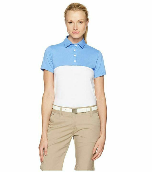 REDVANLY Women's Grace Polo Tee, Blue/White, Large