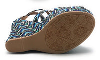 Shi by Journeys Womens Cabazon Platform Wedge Sandals, Black Blue Print, 6.5 M