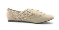 Sarah Jayne Women's JAZZ Flat Ribbon Lace Up Oxford Shoes, Beige, 5 M US