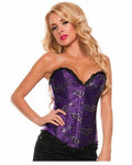 Starline Women's Shiny Jacquard Printed Corset with Ruffle Trim, Purple, Small