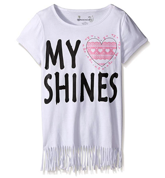 Dream Star Girls' Short Sleeve Screen Top with Fringe Hem Large 14