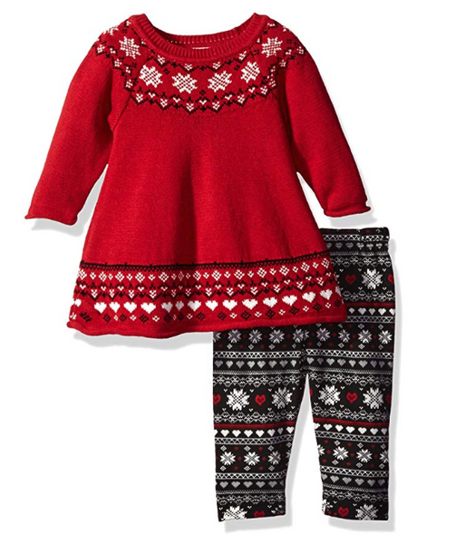 Blueberi Boulevard Baby Girls' Sweater Printed Legging Set, Red/Multi, 12 Months