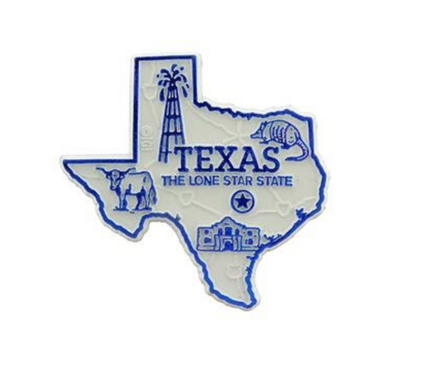State of Texas, The Lone Star State, Refrigerator Magnet, Blue & White, 2 inches