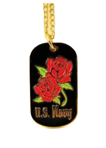 U.S. Navy USN Rose Dog Tag Necklace / Keychain