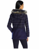 Celebrity Pink Junior's Plaid and Solid Wool Jacket, Navy, X-Small