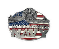 U.S. Navy Logo & Aircraft Carrier USA Flag Belt Buckle, 3.5" x 2.5"