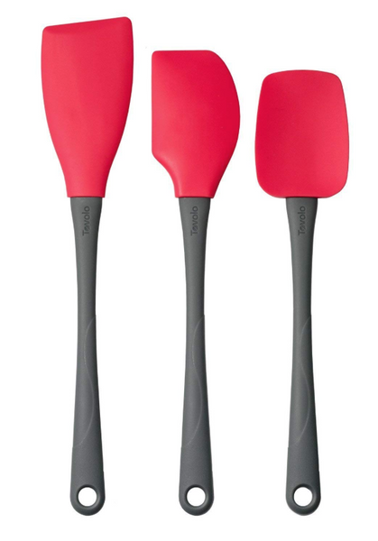 Tovolo Silicone Spatula Set with Nylon Handle, Red, Set of 3