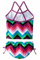 Kanu Surf Girls' Melanie Beach Sport 2-Pc Tankini Swimsuit, Pink Chevron, 24 M