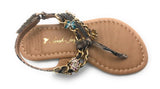 Sarah Jayne Girl's Shore T-Strap Jeweled Kid's Sandal, Taupe Brown, 8 M Toddler