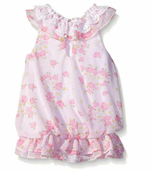 Nannette Baby Girls' Little Floral Chiffon Bubble Legging Set, Pink, 6-9 Months