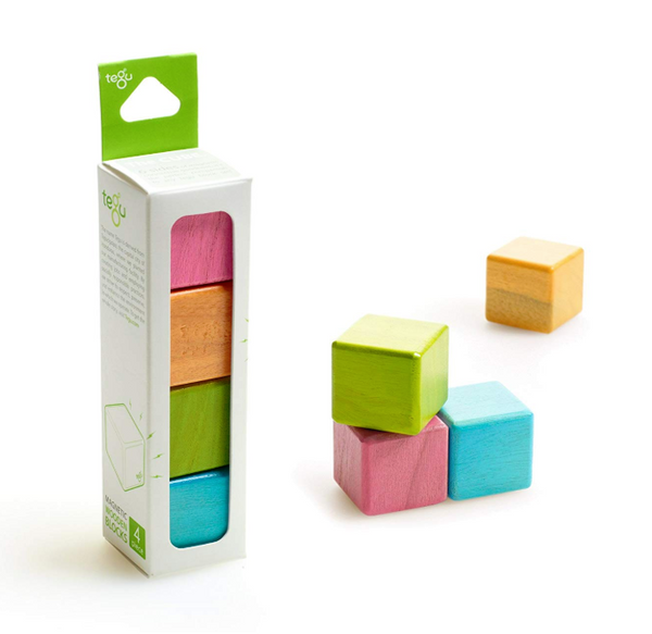 Tegu 4 Piece Magnetic Wooden Block Cube Set, Tints