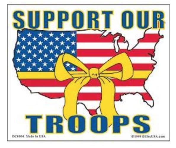 Support Our Troops American Flag Yellow Ribbon Sticker Decal, 4.75" x 4"