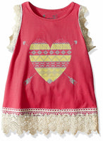 5Dream Star - Girls' Aztec Heart Screen Tank W/ Thick Crochet at Armhole - XL/6X