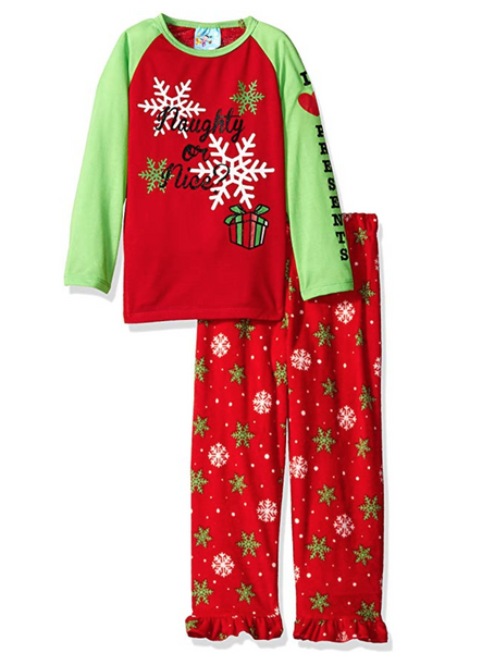 Bunz Kidz Girls' Little Naughty Or Nice 2pc Pajama Set, Red, 5