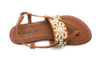 Sarah Jayne Girl's Laveran Thong Flat Sandal Crochet Strap Tan Size 9 M US