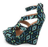 Shi by Journeys Womens Follow Me Platform Wedge Sandals, Turquoise Print, 6.5 M