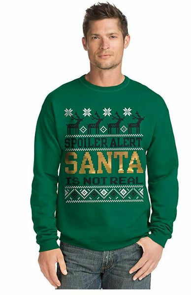 Hanes Men's Ugly Christmas Sweatshirt, Santa is not real/emerald night, Med