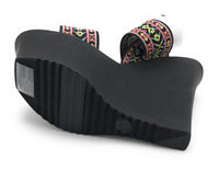 Madden Girl Women's Sabel Canvas Wedge Sandal, Multicolor Black, 6.5 US, New
