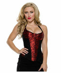 Starline Women's Lace Over Halter Corset, Black/Red, Medium