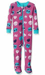 Petit Lem Girls' Printed Footed Pajamas, Emoji Cat, 18M