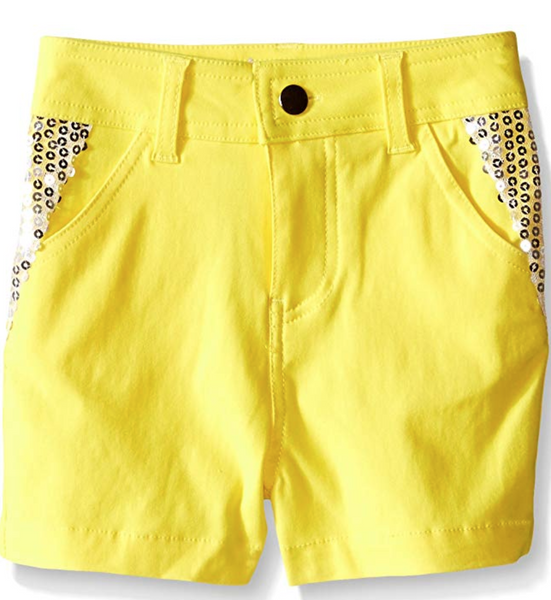 Dream Star Girls' Little Super Stretch Twill Short with Sequin Piecing,Yellow 6