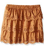 My Michelle Girls' Big Three Tiered Faux Suede Skirt with Laser Cut Outs, Tan, S