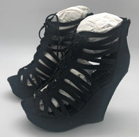 Shi by Journeys Womens Play Lace Up Strappy Platform Wedge Sandal, Black, 7 M US