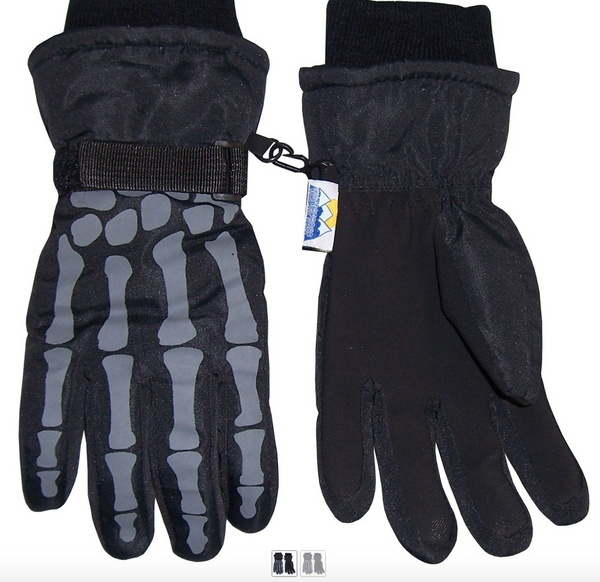 N’Ice Caps Boys Skeleton Print Waterproof Reflector Glove Black (13-15 years)