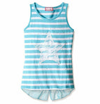 Dream Star - Girls' Yarn Dye Striped Top W/ Lace Applique Star - Aqua Size 7-16