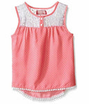 Dream Star Girls Little Tonal Dot Print Crepe Tank w Lace Yoke, Sand Pink, Lrg/6