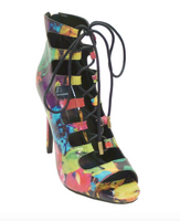 Shi by Journeys Womens Rosette Lace Up Strappy Ankle Boot Heels, Multicolor, 5.5