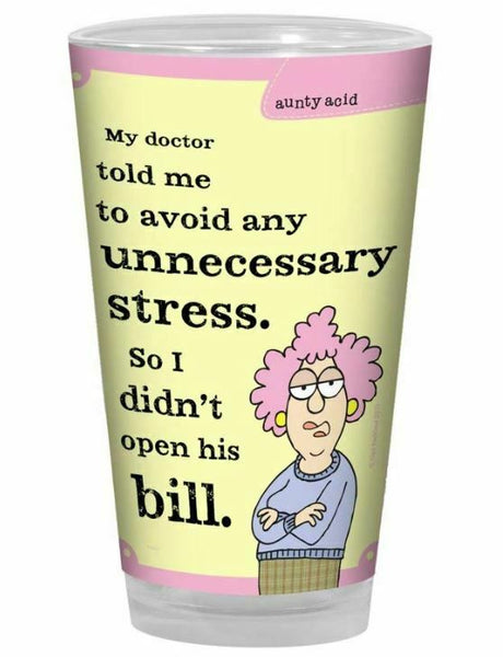 Tree-Free Greetings Aunty Acid Artful Pint Glass, 16 Oz, Unnecessary Stress