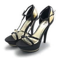 Shi by Journeys Womens Black Gold T-Strap Sandals Platform DION 7.5 M US
