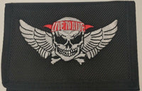 Live to Ride, Skull Embroidered Heavy Duty Trifold Wallet