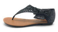 Sarah Jayne Girl's Ginger Bow Slingback Thong Sandal Black Big Kid 3 M US