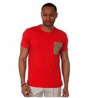 Justified Lies Men's Red T-Shirt with Plaid Chest Pocket Size Small