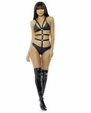 Forplay 2 Piece Faux Leather Triangle Bikini Set & Harness, Black, Sml/Med