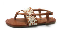 Sarah Jayne Girl's Laveran Thong Flat Sandal Crochet Strap Tan Size 5 Toddler US