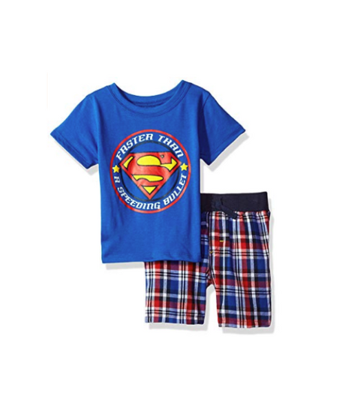 Superman Baby/Toddler T-Shirt and Plaid Shorts 2 Piece Clothing Set - 18 Months