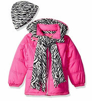 Pink Platinum Girls' Puffer Jacket with Zebra Print Lining & Accessories Pink 4T