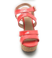 Shi by Journeys Womens Kali Platform Chunky Cork Heeled Sandal Coral Orange, 10